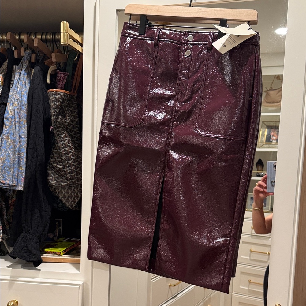 ba&sh Glossy Burgundy Pencil Skirt